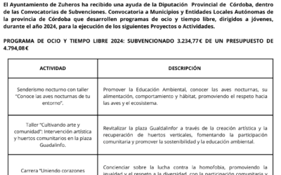 Convocatorias de Subvenciones a Municipios y Entidades Locales Autónomas dela provincia de Córdoba que desarrollen programas de ocio y tiempo libre, 2024